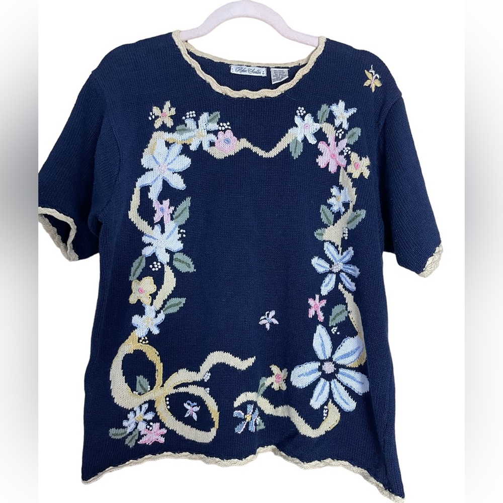 Vintage Robin Sinkler Floral Beaded Sweater M
